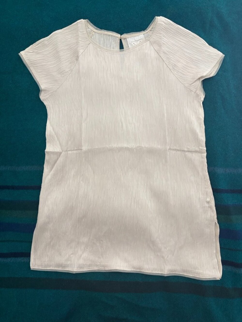 NEW Johnny Was L Cream Satin Short-sleeve Shirt